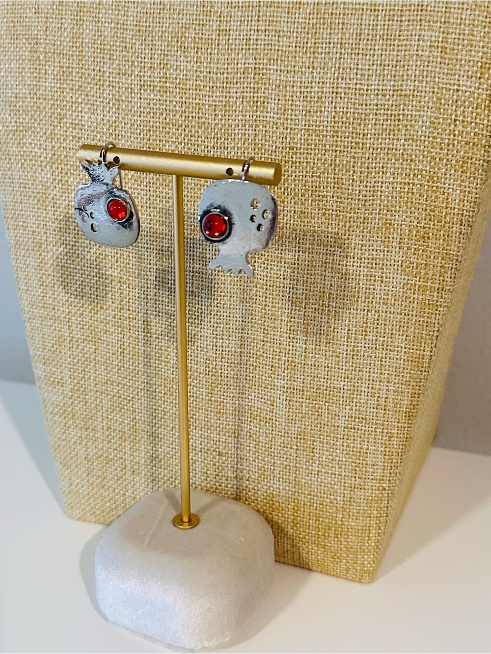 Fashion Jewelry Silver Pomegranate Earrings with Red Accent